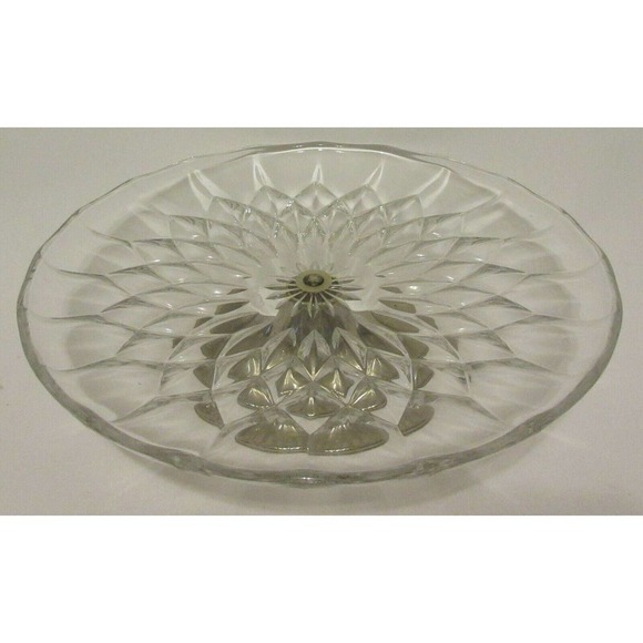 Val St. Lambert Crystal BALMORAL Cake Stand with Metal Base Signed - Picture 8 of 12